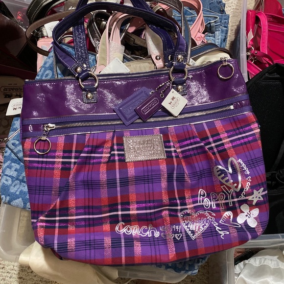 Coach Handbags - 💋SOLD Coach NWT tartan purple glam purse bag